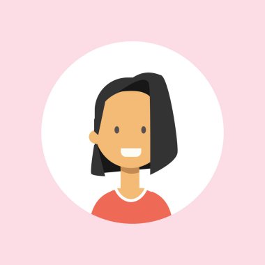 sevimli genç yüzüne mutlu kız portre üzerinde pembe bir arka plan, kadın avatar düz