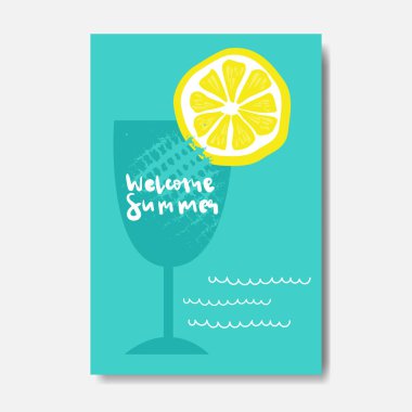 hoş geldiniz yaz limon kokteyl rozet izole tipografik tasarım etiketi. Logo, şablonlar, davet için yazı, tebrik kartı, baskılar ve posterler sezon tatil.