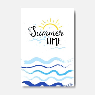 Yaz saati rozet izole tipografik tasarım etiketi. Logo, şablonlar, davet için yazı, tebrik kartı, baskılar ve posterler sezon tatil.