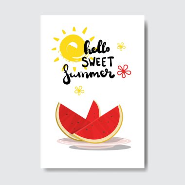 Merhaba tatlı yaz rozet izole tipografik tasarım etiketi. Logo, şablonlar, davet için yazı, tebrik kartı, baskılar ve posterler sezon tatil.