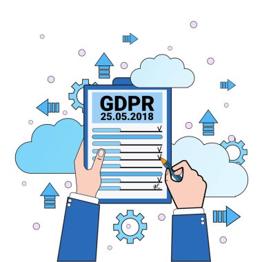 veri güvenliği bulut kalkan eller denetim listesi eşitleme genel veri koruma yönetmeliği Gdpr sunucu güvenlik görevlisi üzerinde beyaz arka plan üzerinde düz tutun