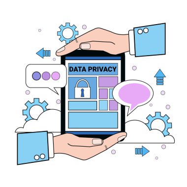 eşitleme genel veri koruma yönetmeliği Gdpr sunucu güvenlik görevlisi düz beyaz arka plan üzerinde avuç içi veri Emanet bulut kalkan tablet korur