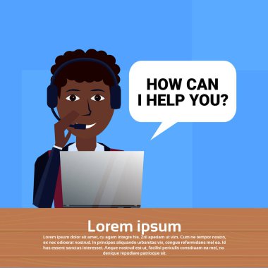 Afro-Amerikan çağrı merkezi kulaklık Ajan kadın kabarcık istemci desteği operatör, müşteri ve teknik servisi simgesini, sohbet kavramı, kopya alanı düz tasarım