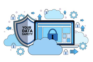 veri güvenliği bulut kalkan tablet bir asma kilit eşitleme genel veri koruma yönetmeliği Gdpr sunucu güvenlik görevlisi düz beyaz arka plan üzerinde