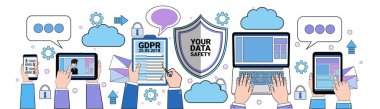 veri Emanet bulut kalkan tablet üzerinde eşitleme genel veri koruma yönetmeliği Gdpr sunucu güvenlik görevlisi düz beyaz arka plan afiş asma kilit