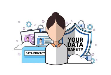 veri güvenliği kalkan destek aracı kadın portre eşitleme genel veri koruma yönetmeliği Gdpr sunucu güvenlik görevlisi düz beyaz arka plan üzerinde