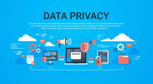Gdpr de privacy van de gegevens van de isometrische infographic op blauwe achtergrond netwerk bescherming van de persoonlijke opslag algemene Data Protection verordening concept kopie ruimte — Stockvector