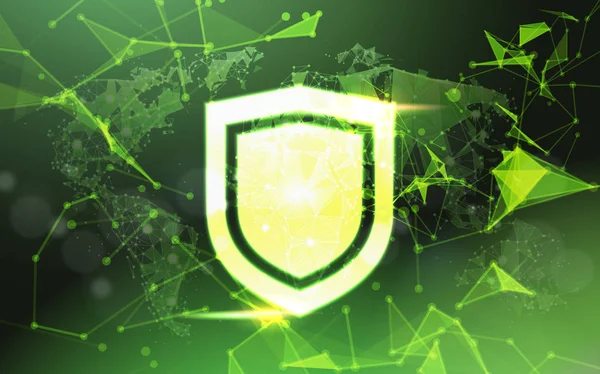 Shield over green Conceito de privacidade de proteção de dados GDPR Fundo da rede de segurança cibernética. proteger informações pessoais. conexão de rede de tecnologia de internet no espaço digital . — Vetor de Stock