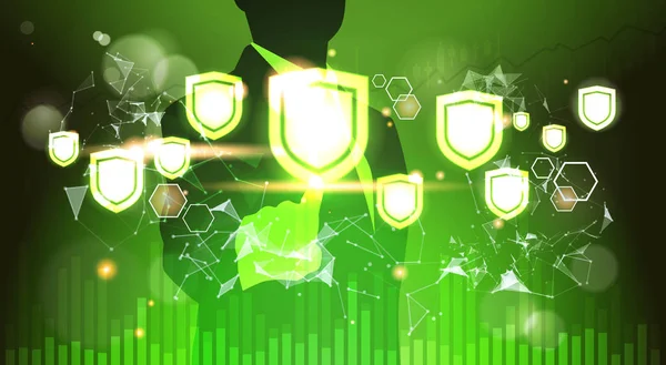 işadamı ile sanal çalışma masası grafik Gdpr veri Gizlilik arka planı kalkan. kişisel depolama genel veri koruma yönetmeliği kavramının ağ koruması