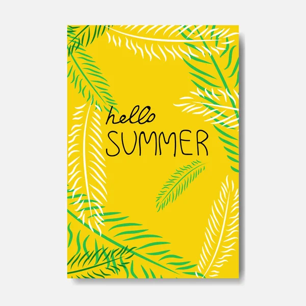 Hola insignia de palma de verano Diseño tipográfico aislado etiqueta. Letras de vacaciones de temporada para logotipo, plantillas, invitación, tarjeta de felicitación, impresiones y carteles . — Vector de stock