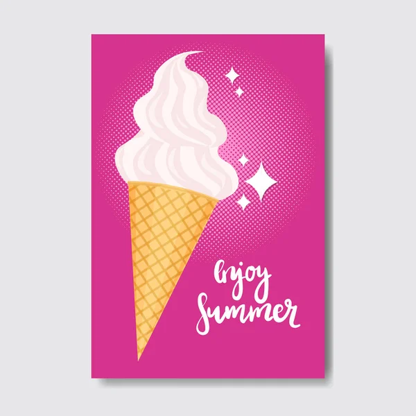 Disfrutar de helado de verano insignia aislado tipográfico diseño etiqueta. Letras de vacaciones de temporada para logotipo, plantillas, invitación, tarjeta de felicitación, impresiones y carteles . — Vector de stock