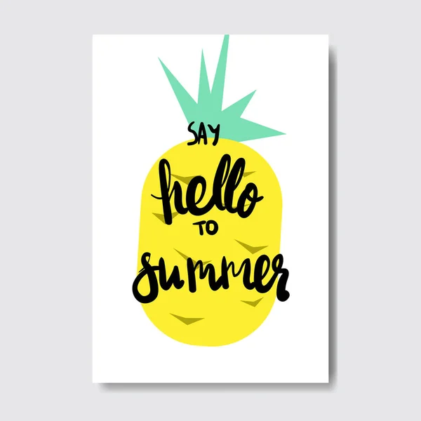 こんにちは夏のパイナップルはバッジ分離文字体裁デザイン ラベルです。シーズンの休日レタリング ロゴ、テンプレート、招待状、グリーティング カード、版画、ポスター. — ストックベクタ