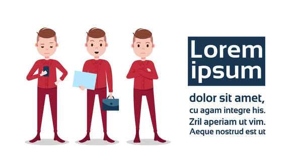 Çocuk karakter şahsiyet çeşitlilik pozlar erkek şablon tasarım çalışmaları ve animasyon için beyaz arka plan tam uzunlukta kopya alanı düz kişi üzerinde ayarlayın. — Stok Vektör