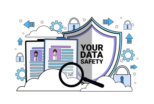 veri güvenliği bulut portföy kalkan tablet bir asma kilit eşitleme genel veri koruma yönetmeliği Gdpr sunucu güvenlik görevlisi düz beyaz arka plan üzerinde