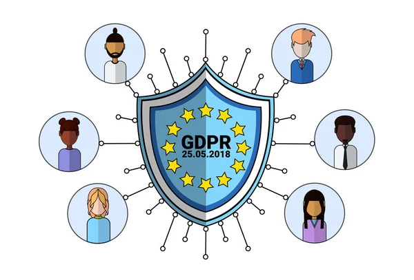 Εικονίδιο παράγοντα υποστήριξης ασπίδα ασφάλεια δεδομένων πέρα από γενικές ΑΕγχΠΠ κανονισμός προστασίας δεδομένων διακομιστή φρουρά ασφαλείας σε άσπρο φόντο επίπεδη — Διανυσματικό Αρχείο