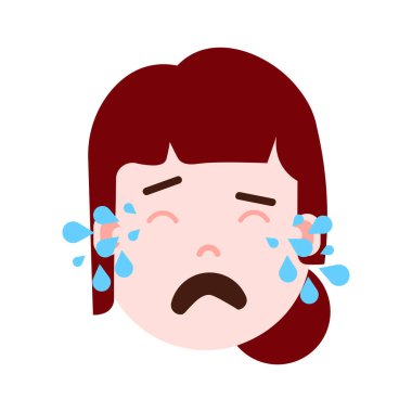 kız baş emoji şahsiyet simgesiyle yüz duygular, avatar karakter, yüz farklı kadın duygular konsepti ile Ağlayan kadın. düz tasarım