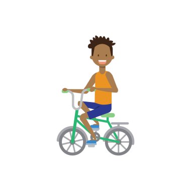 Afrikalı çocuk çocuk bisiklet kavramı sürme. döngüsü parça. Düz stil karakteri