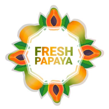 Papaya meyve renkli daire kopya alanı beyaz desen arka plan, sağlıklı bir yaşam tarzı veya diyet kavramı üzerinde organik