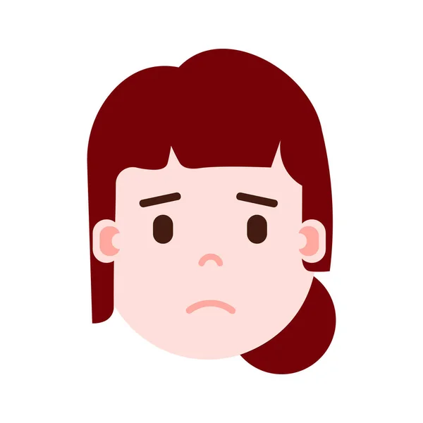 Emoji cabeça de menina com emoções faciais, caráter avatar, cara de mulher entristecida com conceito de emoções femininas diferentes. design plano . — Vetor de Stock