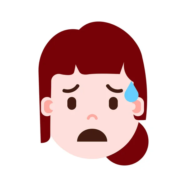 Девушка голова смайлик персонаж с эмоциями лица, аватар персонаж, женщина плачет лицо с различными женскими эмоциями концепции. плоский дизайн . — стоковый вектор