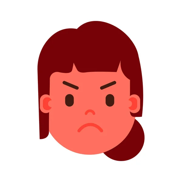 Fille tête émoji icône de personnage avec des émotions faciales, personnage avatar, femme visage en colère avec différents concepts d'émotions féminines. design plat . — Image vectorielle