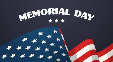 Anma günü ABD tebrik kartı duvar kağıdı, koyu arka plan, düz tasarım üzerinde yıldız Ulusal Amerikan bayrağı