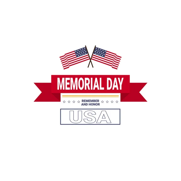 Memorial day EUA cartão papel de parede, bandeira nacional americana com estrelas sobre fundo branco, modelo, design plano — Vetor de Stock