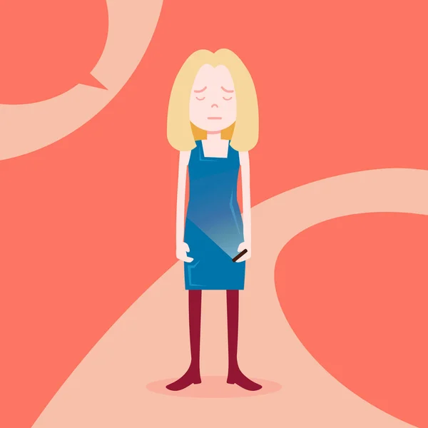 Teen dziewczyna postać szczęśliwy telefon kobiece szablon dla prac projektowych i animacji na czerwonym tle pełnej długości płaskie osoby — Wektor stockowy