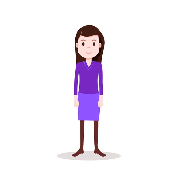 Chica Morena Personaje Seria Mujer Violeta Traje Plantilla Para Trabajo — Vector de stock