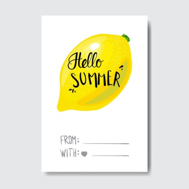 Merhaba yaz rozet izole tipografik tasarım etiketi. Logo, şablonlar, davet için yazı, tebrik kartı, baskılar ve posterler sezon tatil.