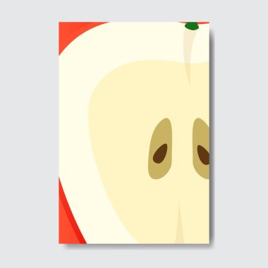 elma şablon kartı kesmek, dilim taze meyve poster beyaz arka planda, dergi kapak dikey düzen broşür poster, düz tasarım, sağlıklı yaşam tarzı ya da diyet kavramı