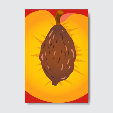 Şeftali şablon kartı kesmek, dilim taze meyve poster beyaz arka planda, dergi kapak dikey düzen broşür poster, düz tasarım, sağlıklı yaşam tarzı ya da diyet kavramı