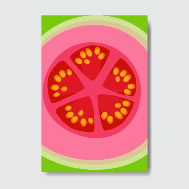 Guava şablon kartı kesmek, dilim taze meyve poster beyaz arka planda, dergi kapak dikey düzen broşür poster, düz tasarım, sağlıklı yaşam tarzı ya da diyet kavramı