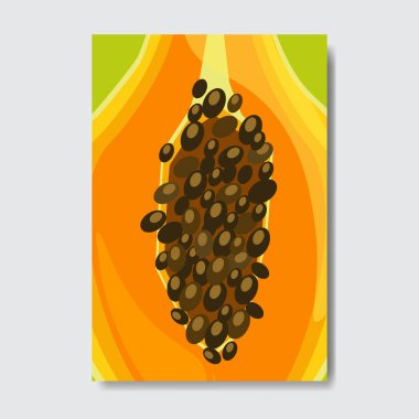 Papaya şablon kartı kesmek, dilim taze meyve poster beyaz arka planda, dergi kapak dikey düzen broşür poster, düz tasarım, sağlıklı yaşam tarzı ya da diyet kavramı