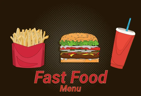 Hamburger patates kızartması cola sokak festivali, fast food menü siyah arka plan yemek toplama kavramı