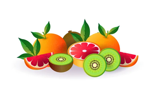 Melonen-Apfelfrüchte auf weißem Hintergrund, gesunder Lebensstil oder Ernährungskonzept, Logo für frisches Obst — Stockvektor