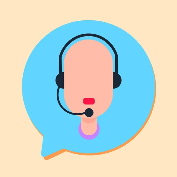 Operatore online di supporto uomo call center con cuffie, icona del servizio clienti e tecnico, concetto di chat, design piatto — Vettoriale Stock