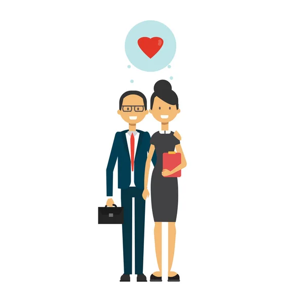 Мужчина и женщина пара деловой костюм в любви, счастливая семья полная длина аватар на белом фоне, успешная концепция семьи, плоский дизайн мультфильма — стоковый вектор