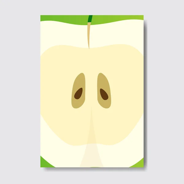 切苹果模板卡, 切片新鲜水果海报白色背景, 杂志封面垂直版式小册子海报, 平面设计, 健康的生活方式或饮食观念 — 图库矢量图片