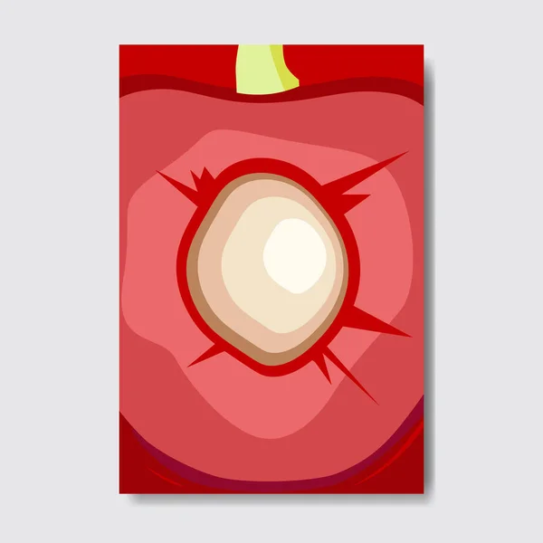 Cut cherry template card, slice fresh fruit poster on white background, magazine cover vertical layout brochure poster, flat design, healthy lifestyle or diet concept — Stock Vector