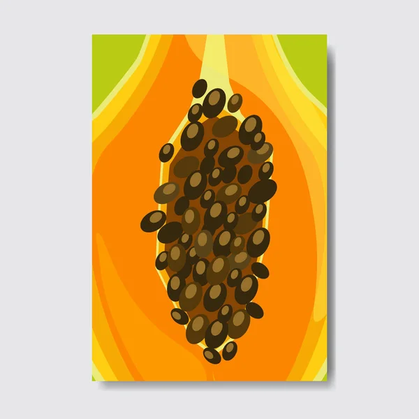 Cut papaya template card, slice fresh fruit poster on white background, magazine cover vertical layout brochure poster, flat design, healthy lifestyle or diet concept — Stock Vector