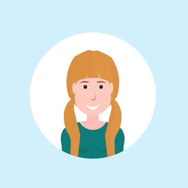 Roux femme visage heureux dame portrait sur fond bleu, avatar féminin plat — Image vectorielle