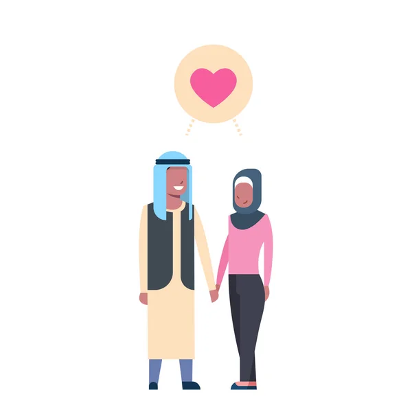 Árabe pareja en amor, longitud completa avatar sobre fondo blanco, exitoso concepto de familia, árbol de género plano diseño de dibujos animados — Vector de stock