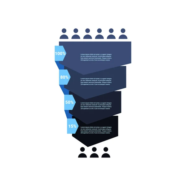Verkoop trechter met mensen pictogram stadia business infographic. Koop diagram concept over witte achtergrond kopie space-plat ontwerp — Stockvector