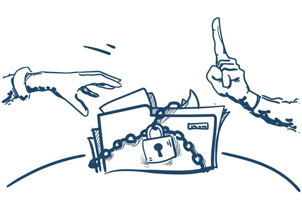 Ne érintse meg kézzel mutat dosszié lakat általános adatok védelme rendelet Gdpr kiszolgáló biztonsági őr felett fehér háttér kézzel rajzolt — Stock Vector
