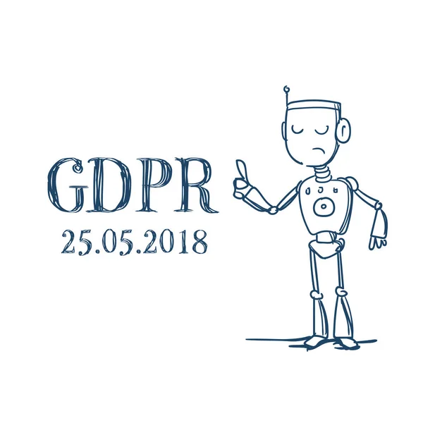 Robot sztucznej inteligencji ogólne dane ochrony rozporządzenia Gdpr server ochroniarz na tle ręcznie rysowane — Wektor stockowy