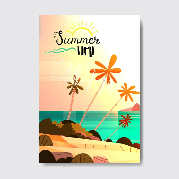 Sommar semester tropical sunset beach badge designmärke. Season holidays bokstäver för logotyp, mallar, inbjudan, gratulationskort, prints och posters. — Stock vektor