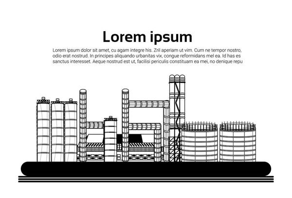 Μεγάλο εργοστάσιο, εργοστάσιο με εκπομπές καπνού σωλήνα αέρα σε λευκό φόντο χώρο απλό αντίγραφο — Διανυσματικό Αρχείο