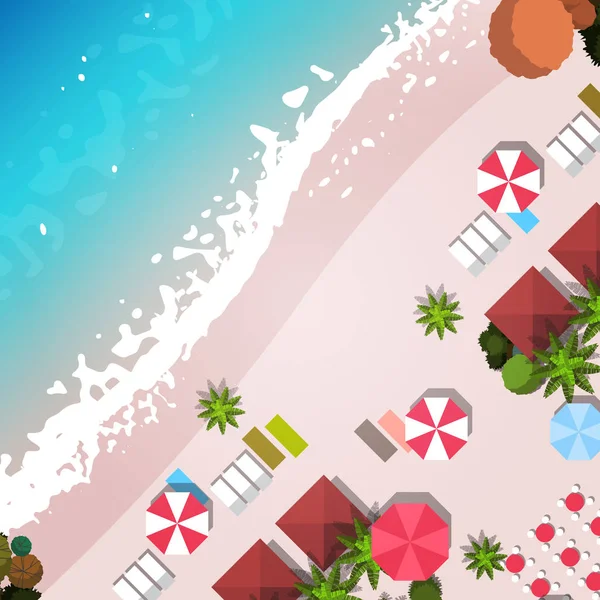 Sommer Strand Urlaub Top Winkel Blick Sand bunten Sonnenschirm tropischen Strand Ferienwohnung — Stockvektor