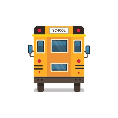 sarı okul otobüsü dikiz öğrencilerin kavram beyaz arka planda düz yatay taşıma